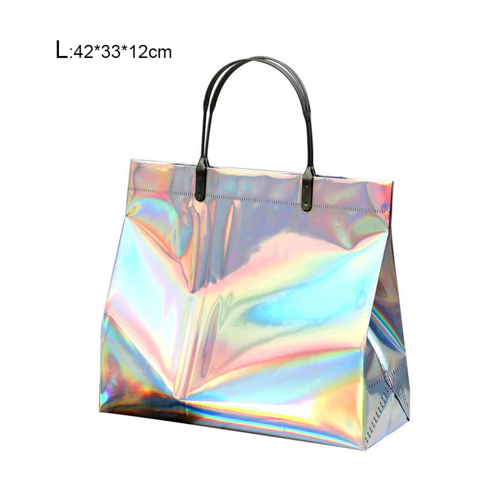 PVC Laser Tote Bag for Women Beach Waterproof Thick Handbag Portable Clothing Makeup Shopping Bag Tote Eco Handle Bags S/M/L