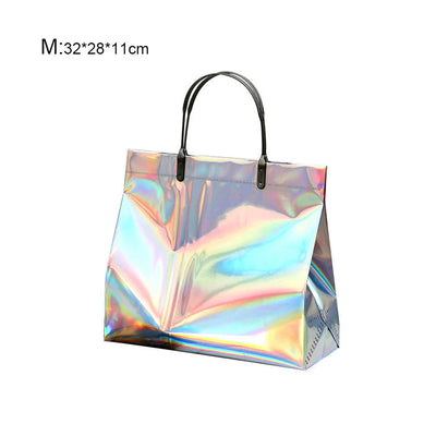 PVC Laser Tote Bag for Women Beach Waterproof Thick Handbag Portable Clothing Makeup Shopping Bag Tote Eco Handle Bags S/M/L