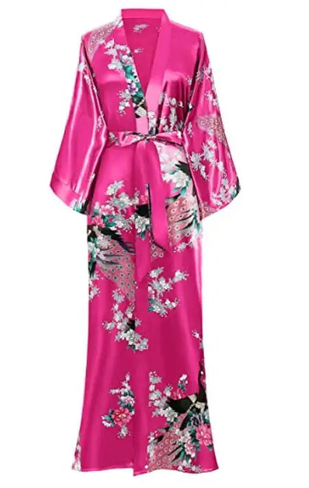 Sexy Women Long Robe With Pocket Wedding Bride Bridesmaid Dressing Gown Rayon Kimono Bathrobe Large Size S-XXXL Night Dress