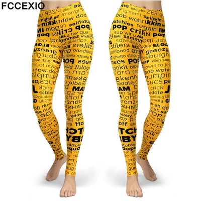 FCCEXIO Brand Letter Printed Women Legging Fashion Black Sports Pencil Pants Fitness Sexy Workout Leggings  S-3XL