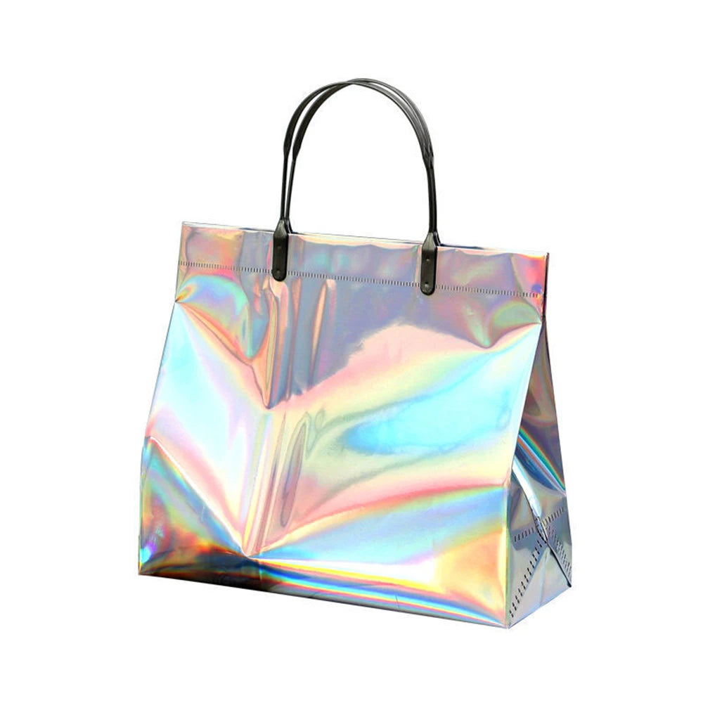 PVC Laser Tote Bag for Women Beach Waterproof Thick Handbag Portable Clothing Makeup Shopping Bag Tote Eco Handle Bags S/M/L