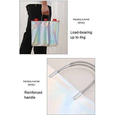 PVC Laser Tote Bag for Women Beach Waterproof Thick Handbag Portable Clothing Makeup Shopping Bag Tote Eco Handle Bags S/M/L