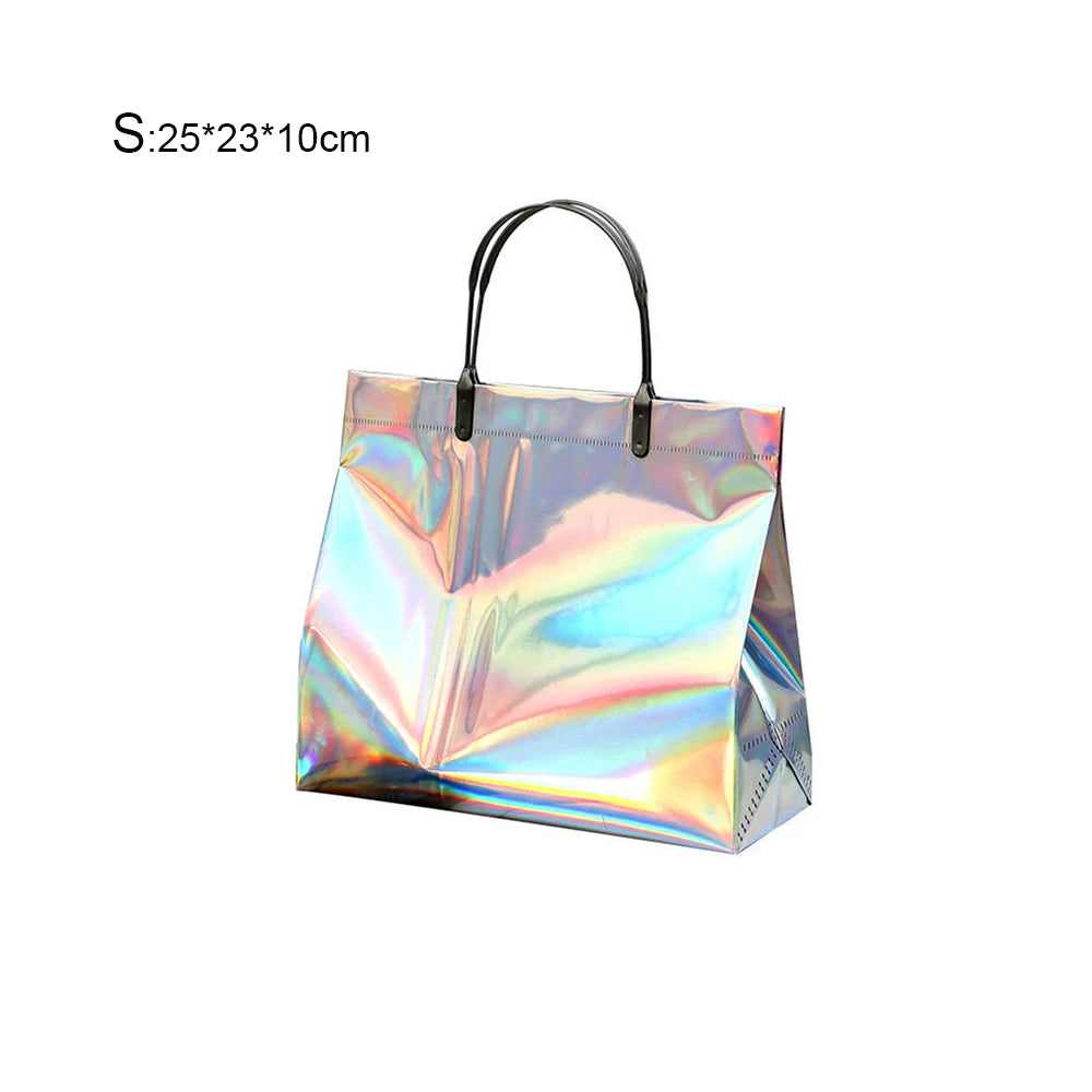 PVC Laser Tote Bag for Women Beach Waterproof Thick Handbag Portable Clothing Makeup Shopping Bag Tote Eco Handle Bags S/M/L