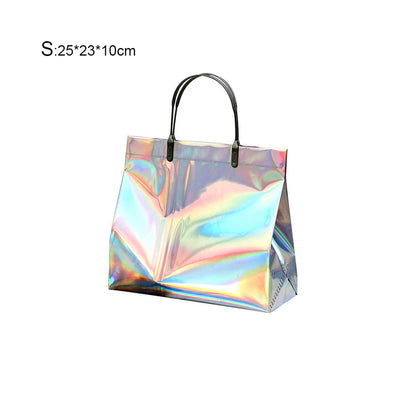 PVC Laser Tote Bag for Women Beach Waterproof Thick Handbag Portable Clothing Makeup Shopping Bag Tote Eco Handle Bags S/M/L