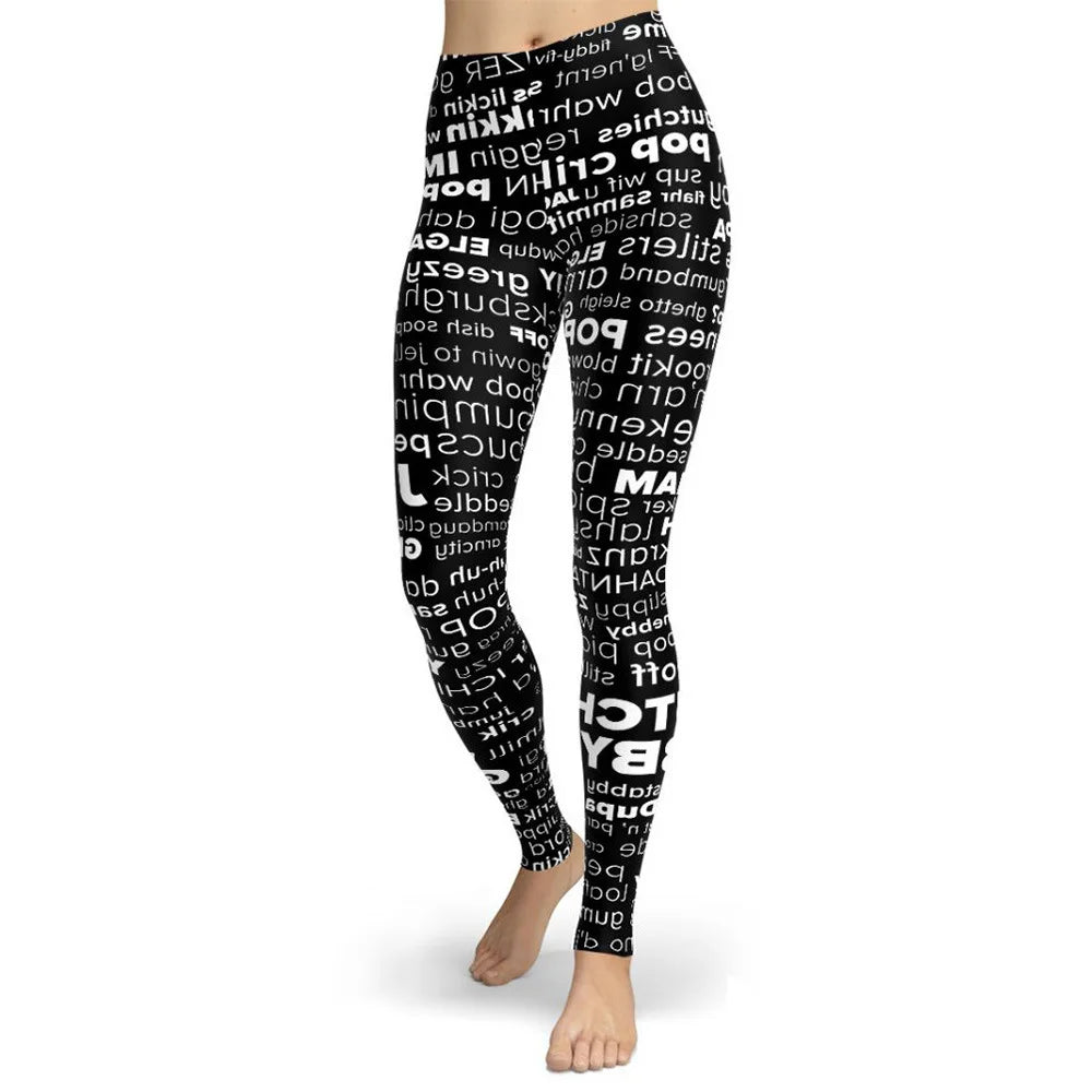 FCCEXIO Brand Letter Printed Women Legging Fashion Black Sports Pencil Pants Fitness Sexy Workout Leggings  S-3XL