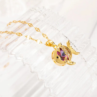 New Trendy Fashion 18K Gold Plated Colorful Zircon Crystal Pendant Women Necklaces Ladies Stainless Steel Clavicle Chain Jewelry