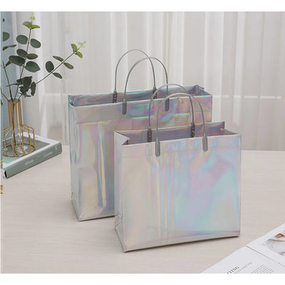 PVC Laser Tote Bag for Women Beach Waterproof Thick Handbag Portable Clothing Makeup Shopping Bag Tote Eco Handle Bags S/M/L