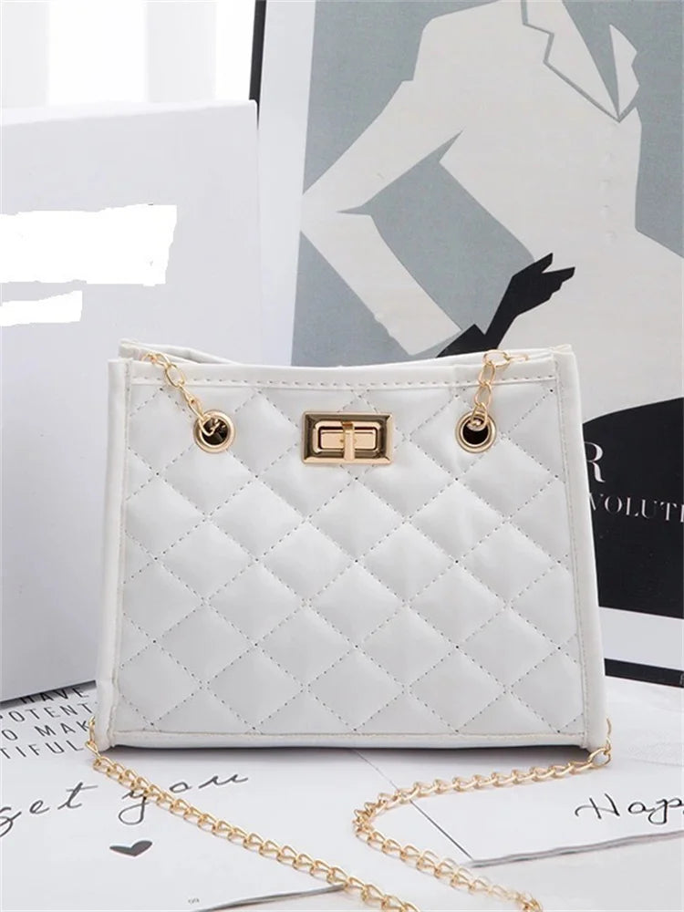 Hot Selling New Solid Color Prismatic Plaid Women Shoulder Bag Korean Version Fashion Lady Style Chain Pu Leather Light Handbag