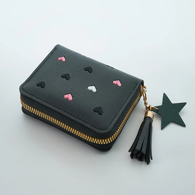 Pu Leather Card Bag Mini Wallet Ladies Money Clip Love Embroidery Multifunctional Wallet Women Short Certificate Storage Bags