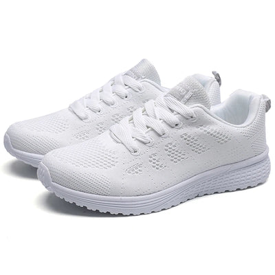 Women's Sneakers Breathable 2025 New Fashion Flat Outdoor Woman Vulcanize Shoes Mesh Fabric Lace Up Ladies Shoes Female Footwear