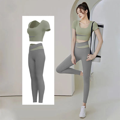 Women 2 Pcs Gym Set Sports Crop Top Bra Running Fitness Yoga Suit Sport Outfit Gymwear Lady Workout Clothes High Waist Leggings