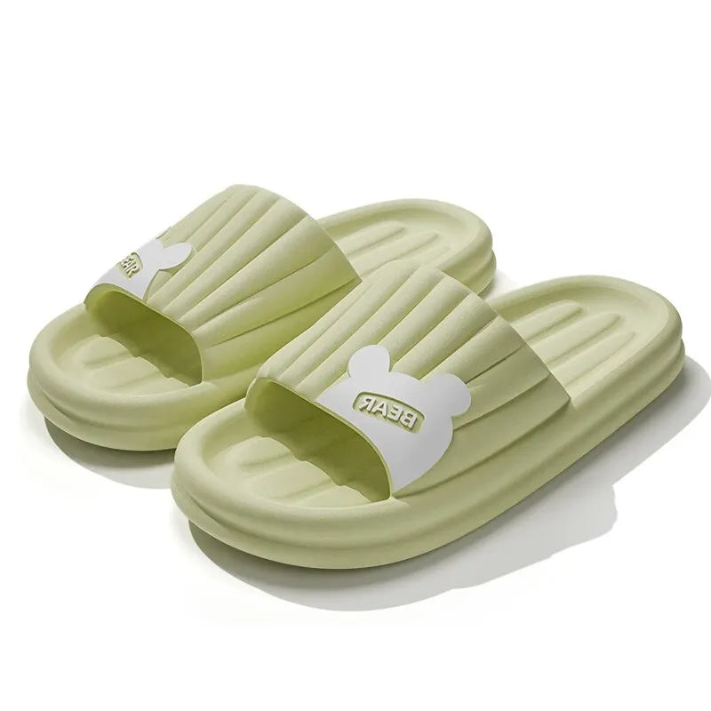 Feslishoet Cartoon Bear Summer Slippers Non Slip Bathroom Floor Flat Ladies Shoes Thick Bottom Slides Indoor and Outdoor