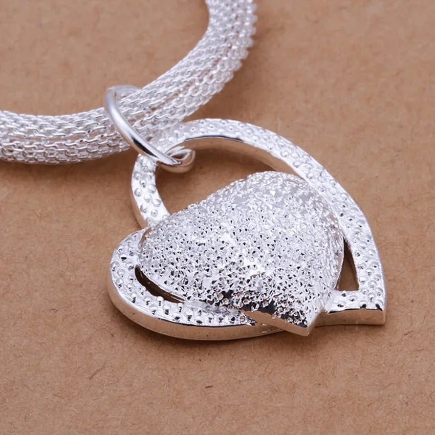 Silver Color Plated Gorgeous Charm Fashion Charm Heart Wedding Lady Love Necklace Noble Luxury 18 Inches Silver Jewelry