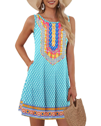 Summer S-5XL Women's Pocket Vest Mini Dress Bohemian Style Beach Vacation Casual Fashion Loose Sleeveless Vest Knee-length Dress