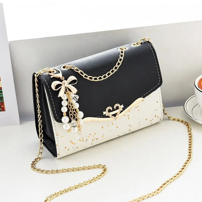 Trendy Fashion Ladies Crossbody Small Square Bag Girls Shoulder Bag Cross Square Tassel Pendant Sequin Embellished PU Polyester