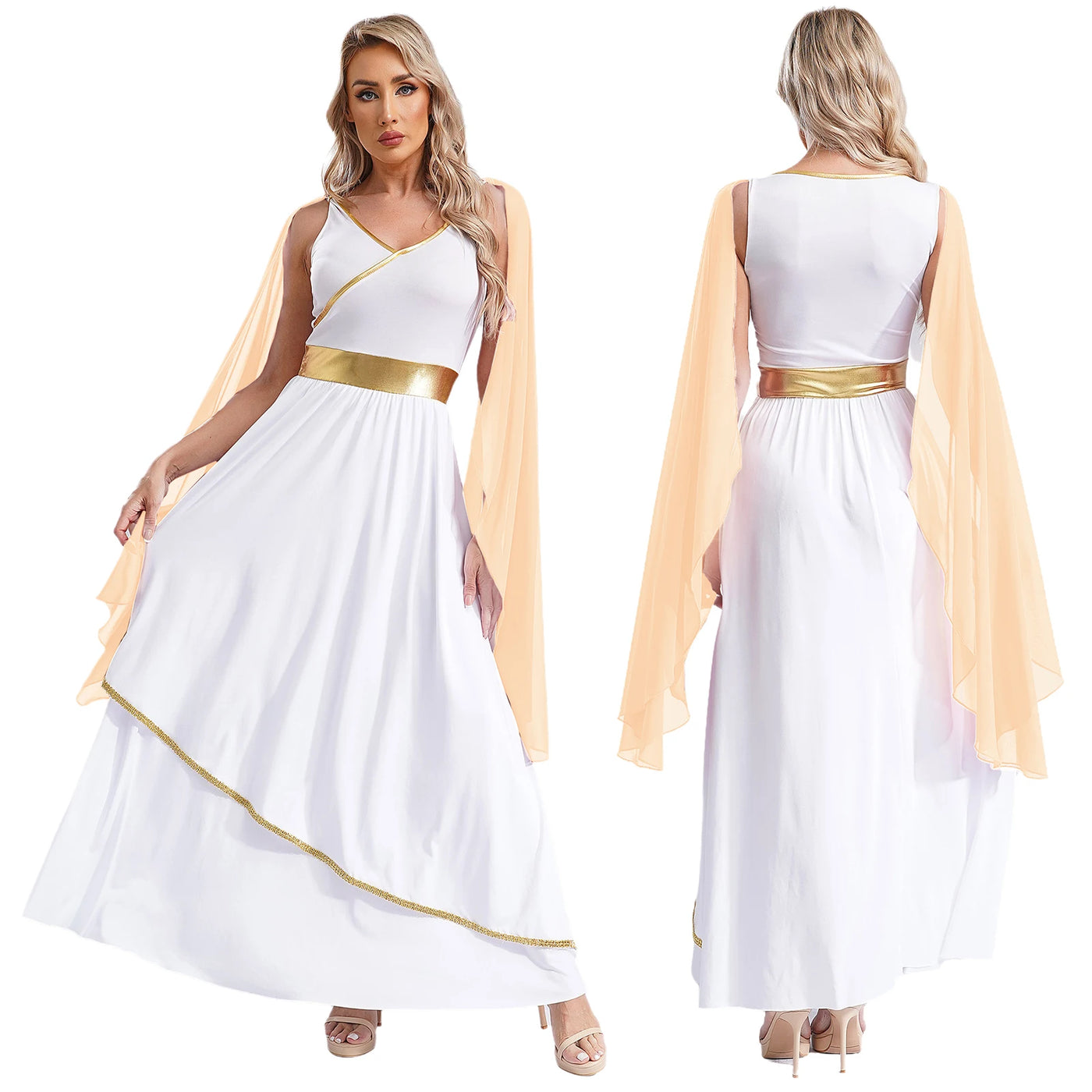 Womens Ancient Greek Princess Dress Goddesses Toga Costume for Halloween Carnival Party Deity Queen Cosplay Chiffon Robe Gown