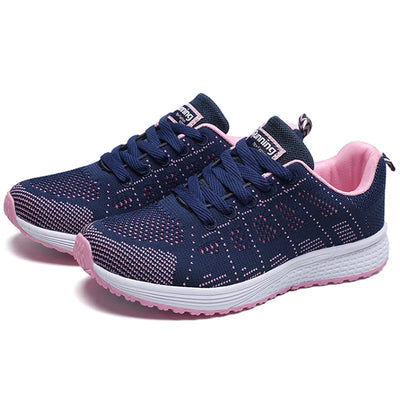 Women's Sneakers Breathable 2025 New Fashion Flat Outdoor Woman Vulcanize Shoes Mesh Fabric Lace Up Ladies Shoes Female Footwear