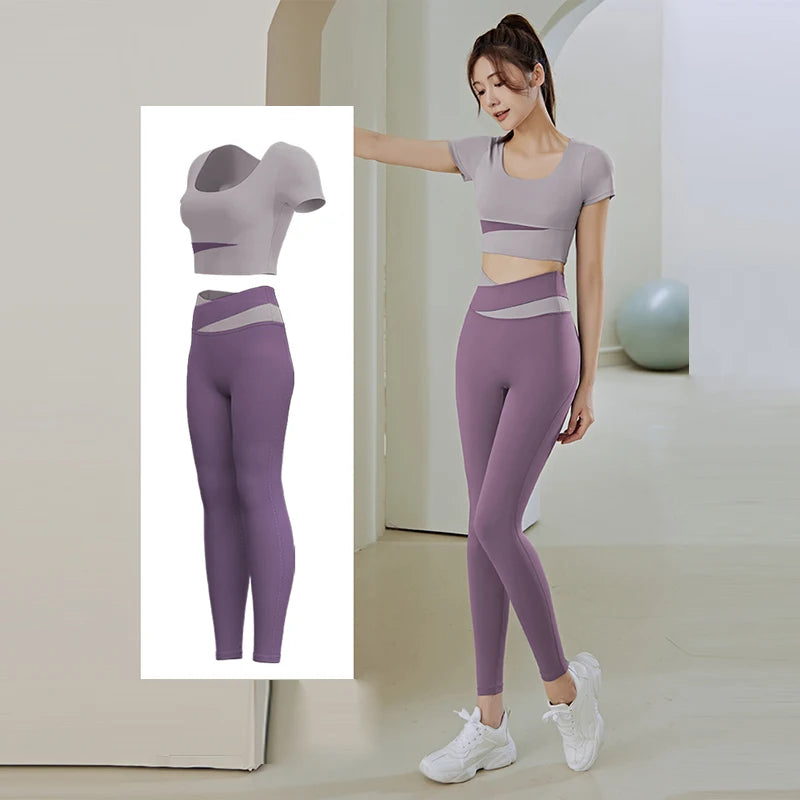 Women 2 Pcs Gym Set Sports Crop Top Bra Running Fitness Yoga Suit Sport Outfit Gymwear Lady Workout Clothes High Waist Leggings