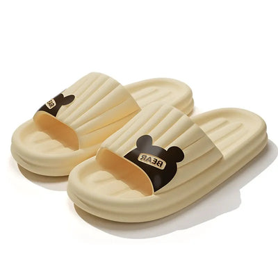 Feslishoet Cartoon Bear Summer Slippers Non Slip Bathroom Floor Flat Ladies Shoes Thick Bottom Slides Indoor and Outdoor