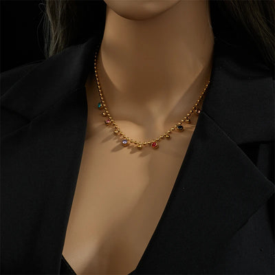 DIEYURO 316L Stainless Steel Multicolor Crystal Zircon Necklace For Women Fashion Lady Ball Chain Wedding Party Jewelry Gifts