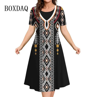 New Women‘s Dresses 3d Flowers Pattern Short Sleeve Clothing Casual Fashion A-Line Dress Summer Lady Oversized Vacation Dresses