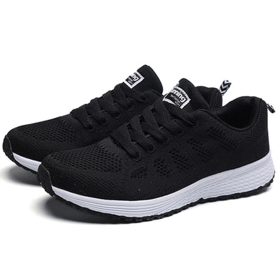 Women's Sneakers Breathable 2025 New Fashion Flat Outdoor Woman Vulcanize Shoes Mesh Fabric Lace Up Ladies Shoes Female Footwear