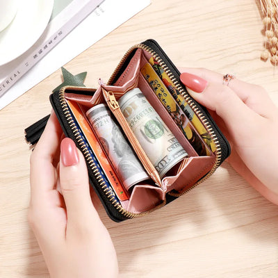 Pu Leather Card Bag Mini Wallet Ladies Money Clip Love Embroidery Multifunctional Wallet Women Short Certificate Storage Bags