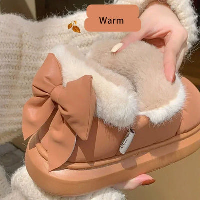 New Women Cute Warm Ankle Boots Ladies Outdoor Non-slip Thick Sole Snow Boot Furry Bow Cotton Shoe Waterproof Plush Boots2024