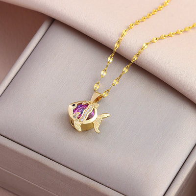 New Trendy Fashion 18K Gold Plated Colorful Zircon Crystal Pendant Women Necklaces Ladies Stainless Steel Clavicle Chain Jewelry