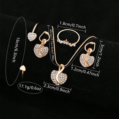 Women's Quartz Watch Gold Luxury Women Ring Necklace Earring Rhinestone Fashion Wristwatch Casual Ladies Watches Jewelry Set ﻿