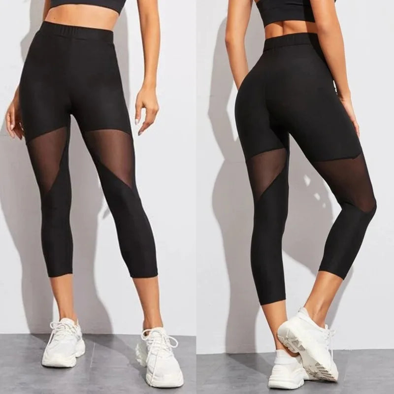 Women Mesh Patchwork Sport Leggings High Waist Tights Pants Solid Sports Wear For Women Gym Push Up Yoga Pants Plus Size S-XL