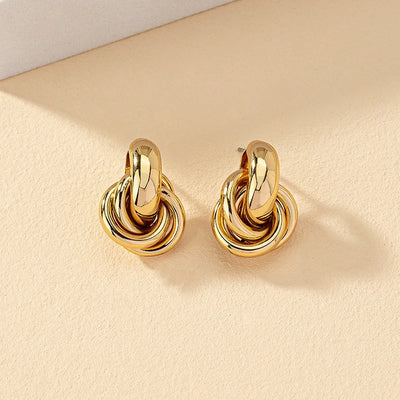 2PC Retro Metal Gold Multi layer Loop Pendant Earrings for Women's Fashion Jewelry Party Daily Wear Matching Accessories-4841