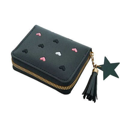 Pu Leather Card Bag Mini Wallet Ladies Money Clip Love Embroidery Multifunctional Wallet Women Short Certificate Storage Bags