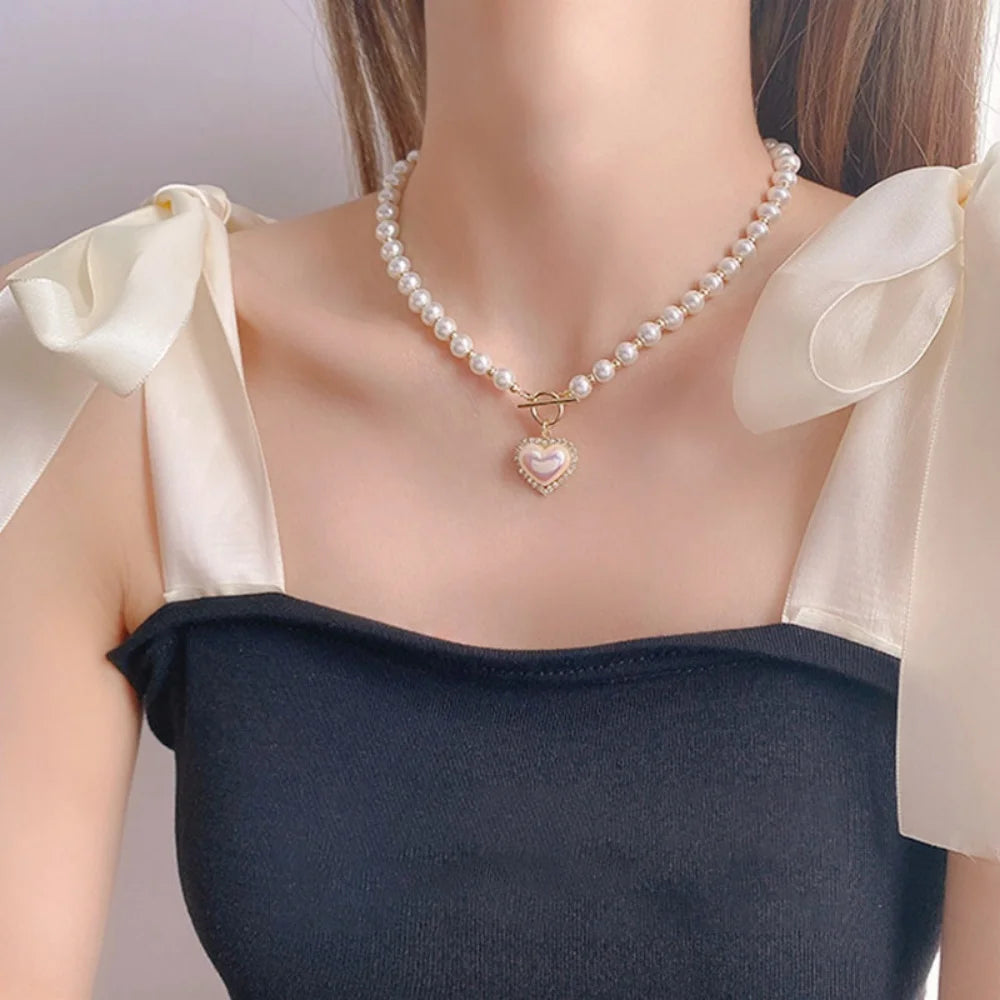 Emulation Pearl Pendant Necklace Women's Simple Otter Buckle Chain Party OL Commuter Women's Jewelry