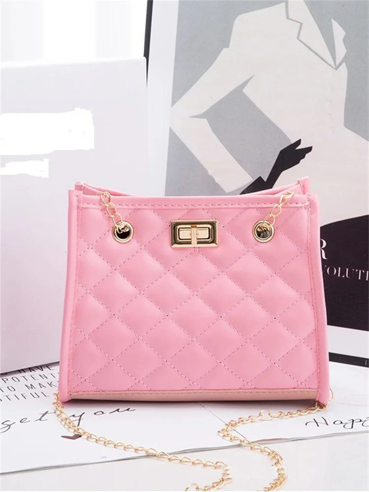 Hot Selling New Solid Color Prismatic Plaid Women Shoulder Bag Korean Version Fashion Lady Style Chain Pu Leather Light Handbag