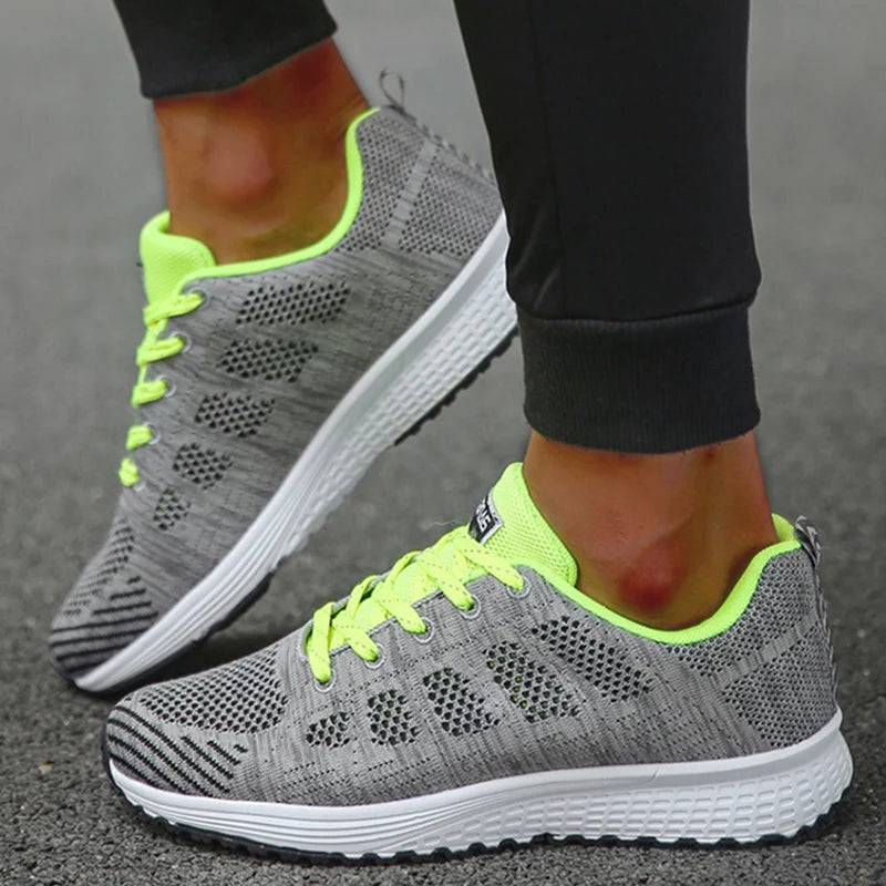 Women's Sneakers Breathable 2025 New Fashion Flat Outdoor Woman Vulcanize Shoes Mesh Fabric Lace Up Ladies Shoes Female Footwear