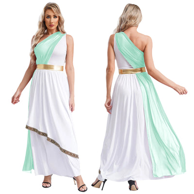 Womens Ancient Greek Princess Dress Goddesses Toga Costume for Halloween Carnival Party Deity Queen Cosplay Chiffon Robe Gown