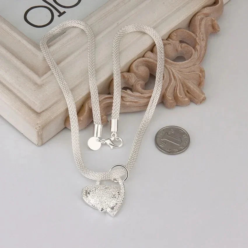 Silver Color Plated Gorgeous Charm Fashion Charm Heart Wedding Lady Love Necklace Noble Luxury 18 Inches Silver Jewelry