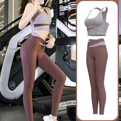 High Waist Yoga Set Lady Gym Suit Sport Set Shockproof Sport Bra Crop Top Patchwork Tracksuit Women Fitness Outfit Training Wear