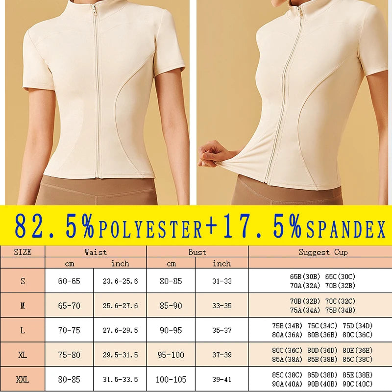 PofyBofy Quick Dry Stretchy Stand Collar Full Zipper Short Sleeve Slim Fit Fashion Women’s Yoga Jacket Fitness Running Sportwear