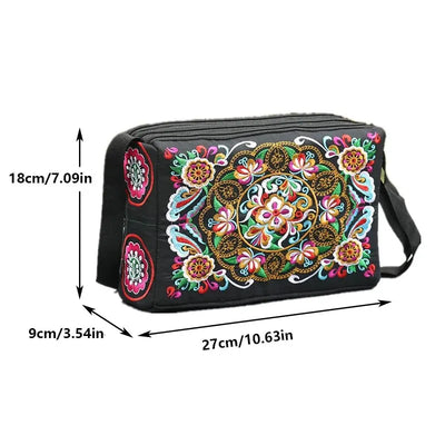 Women's Embroidered Flowers Nylon Crossbody Bag Ladies Luxury Large Capacity Travel Shoulder Bags