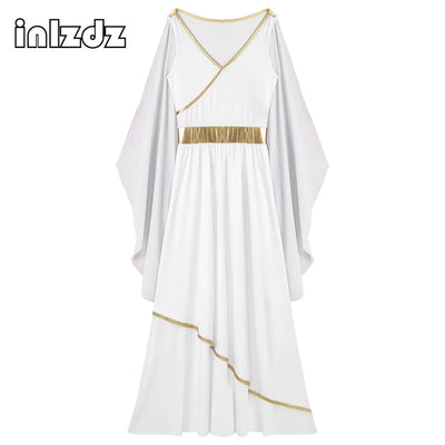 Womens Ancient Greek Princess Dress Goddesses Toga Costume for Halloween Carnival Party Deity Queen Cosplay Chiffon Robe Gown