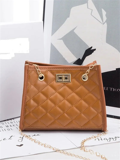 Hot Selling New Solid Color Prismatic Plaid Women Shoulder Bag Korean Version Fashion Lady Style Chain Pu Leather Light Handbag