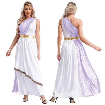 Womens Ancient Greek Costume Halloween Greek Princess Deity Queen Cosplay Flowy Tulle Chiffon Toga Dress Carnival Fancy Dress Up