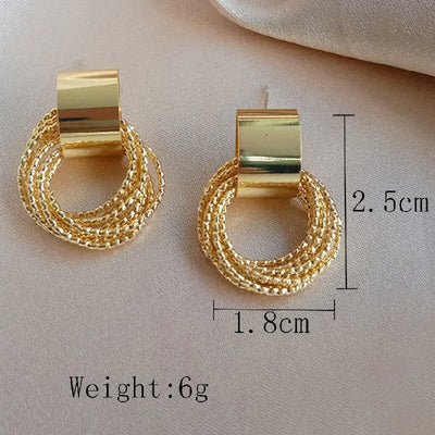 2PC Retro Metal Gold Multi layer Loop Pendant Earrings for Women's Fashion Jewelry Party Daily Wear Matching Accessories-4841