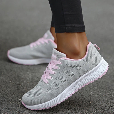 Women's Sneakers Breathable 2025 New Fashion Flat Outdoor Woman Vulcanize Shoes Mesh Fabric Lace Up Ladies Shoes Female Footwear