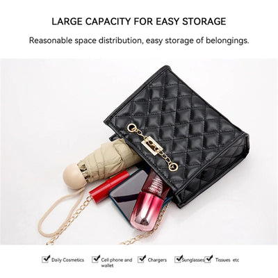 Hot Selling New Solid Color Prismatic Plaid Women Shoulder Bag Korean Version Fashion Lady Style Chain Pu Leather Light Handbag