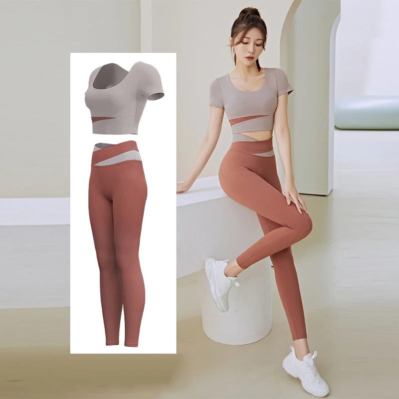 Women 2 Pcs Gym Set Sports Crop Top Bra Running Fitness Yoga Suit Sport Outfit Gymwear Lady Workout Clothes High Waist Leggings