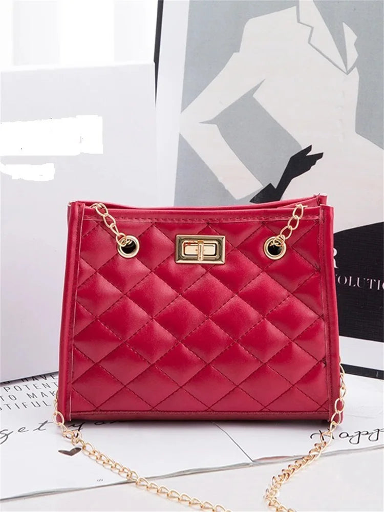 Hot Selling New Solid Color Prismatic Plaid Women Shoulder Bag Korean Version Fashion Lady Style Chain Pu Leather Light Handbag