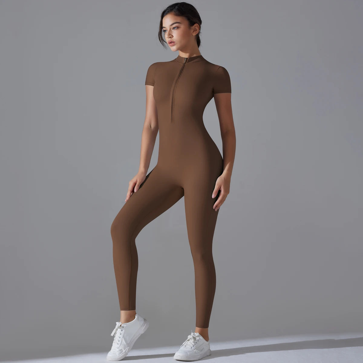 Yoga Set Women's Jumpsuits One-Piece Suit Zipper Short Sleeve Gym Push Up Workout Clothes Fitness Bodysuit Sportswear Tracksuit